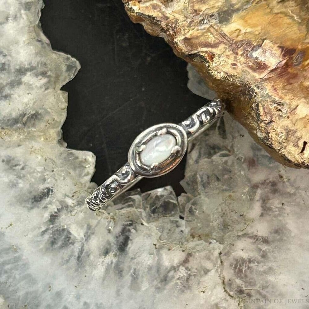 Carolyn Pollack Sterling Silver Oval MOP Slim Decorated Ring For Women
